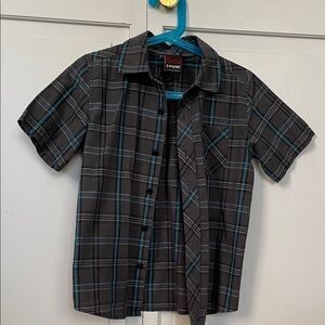 HAWK Boys Gray & Blue Plaid Button-Up Shirt | Size M